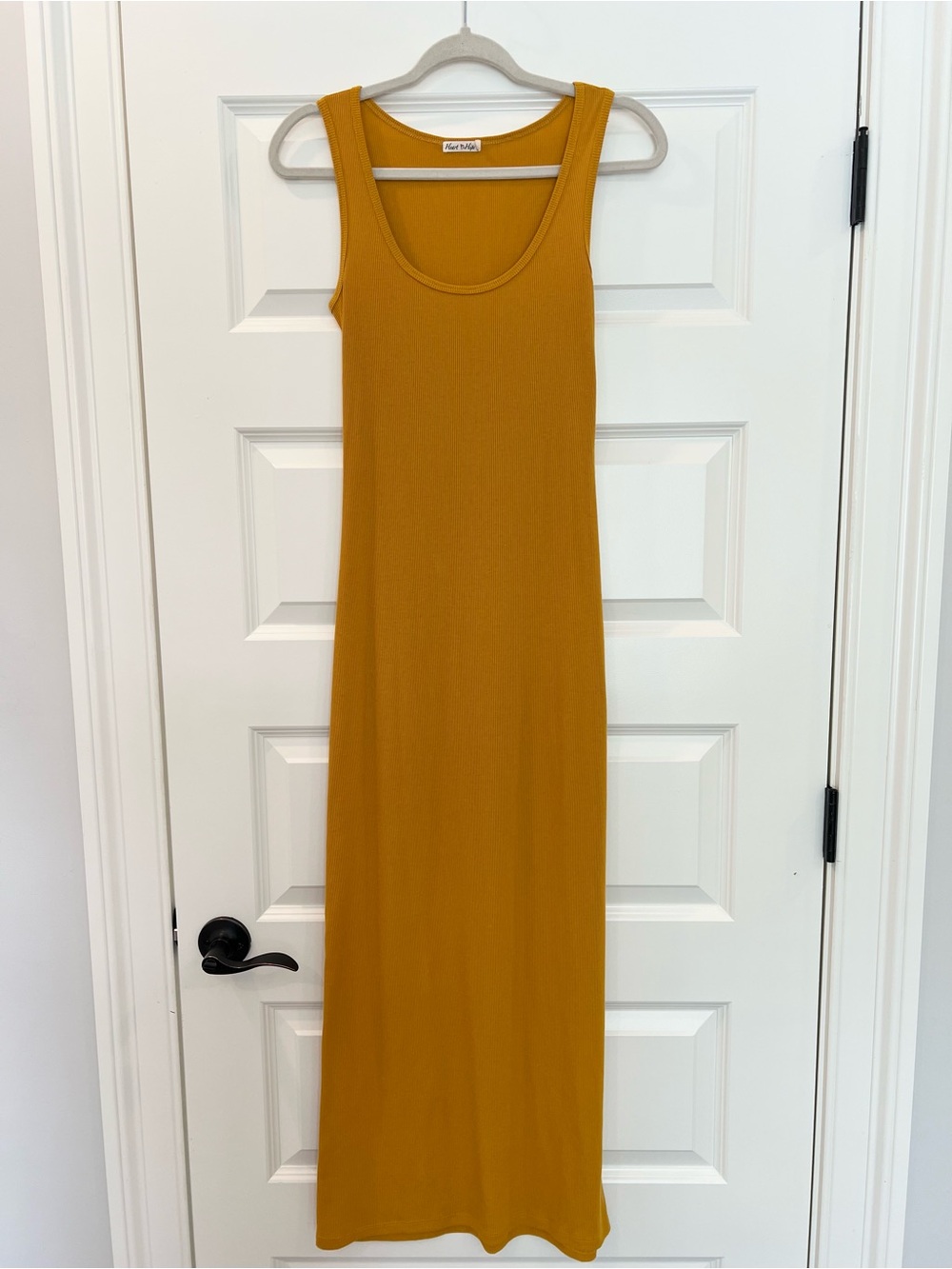 Heart Hips Mustard Ribbed Maxi Dress Sleeveless Stretch Boho Large - Picture 5 of 9